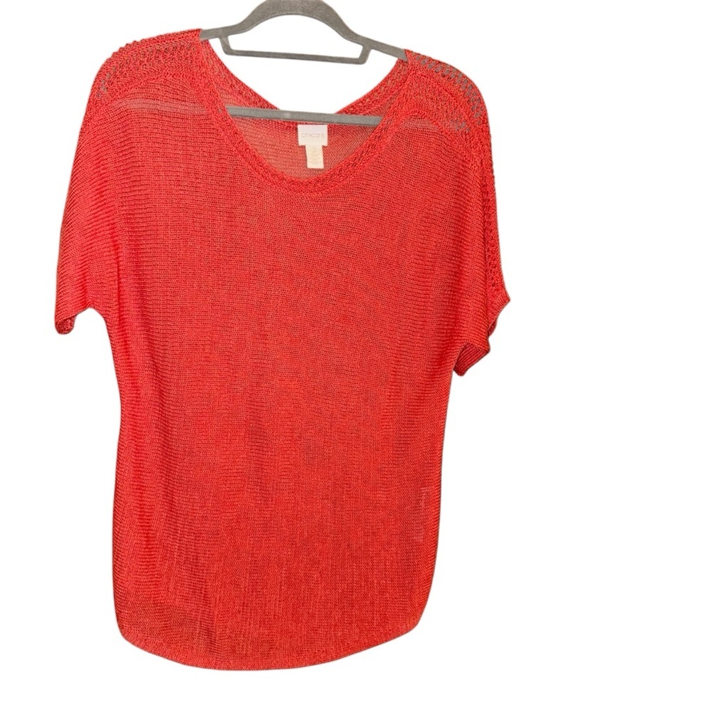 Chico’s Linen‎ Open Knit Short Dolman Sleeve Sweater orange size 2